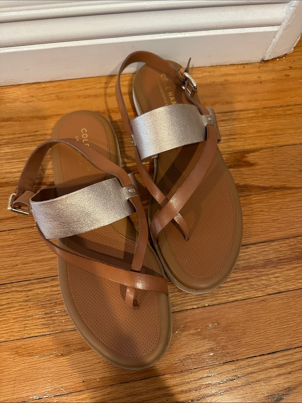 Cole Haan Brown and Silver Strappy Leather Sandals